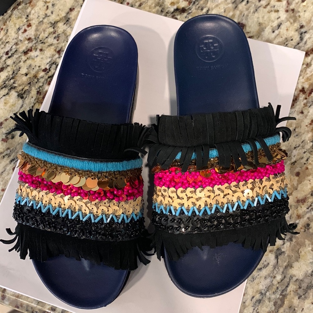 Tory burch glitter mules in black 6.5